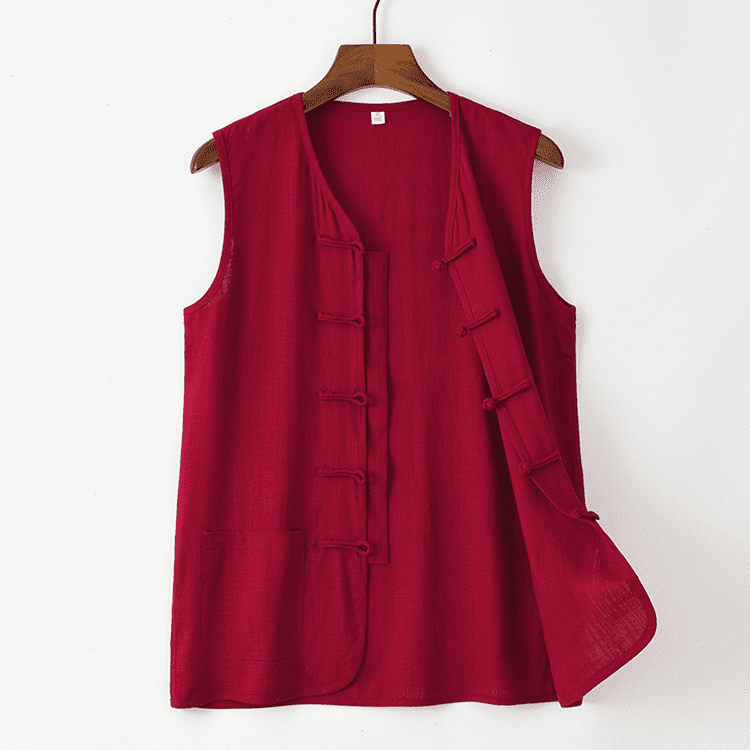 Solid Red Linen Tang Vest