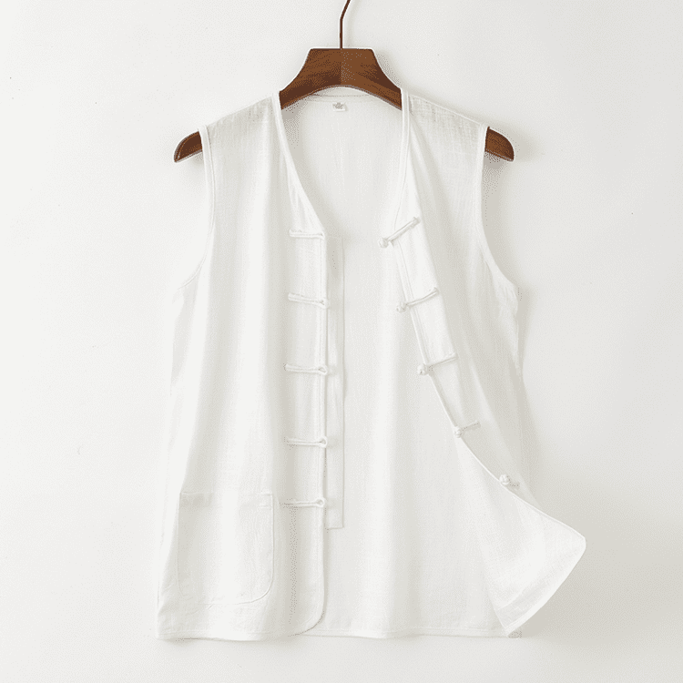 Solid White Linen Tang Vest