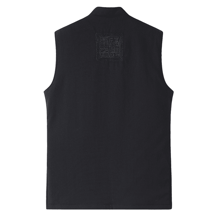 Back of Black Lined Tang Waistcoat with Embroidery