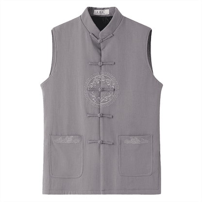 Front of Grey Lined Tang Waistcoat with Embroidery