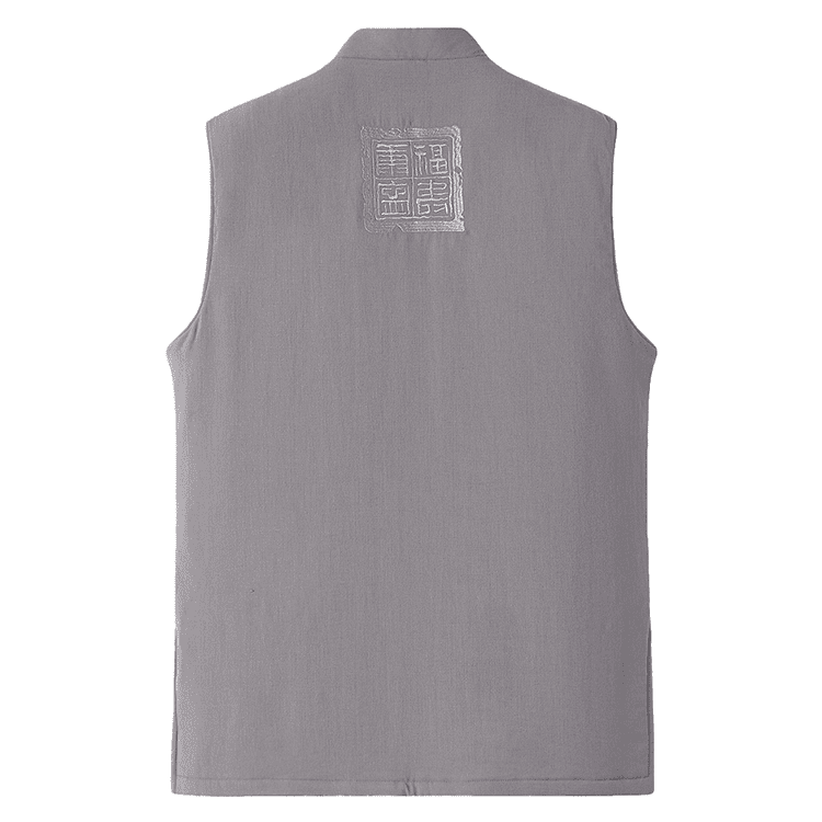 Back of Grey Lined Tang Waistcoat with Embroidery