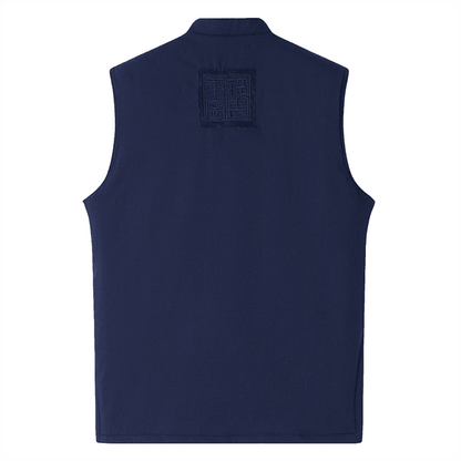 Back of Navy Blue Lined Tang Waistcoat with Embroidery