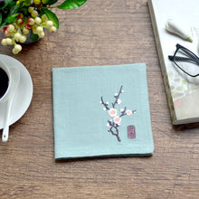 Load image into Gallery viewer, Green Chinese handkerchief with the pattern of plum blossom
