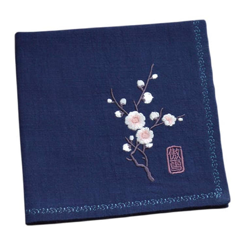 Navy blue Chinese handkerchief with the pattern of plum blossom