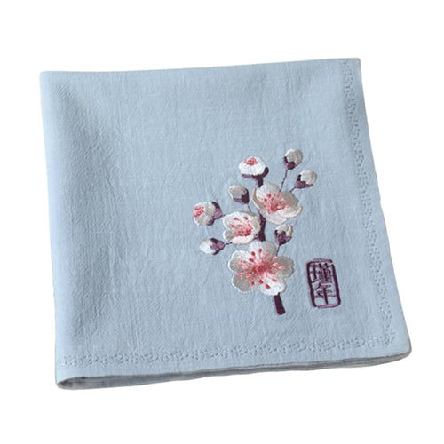 Grey Chinese Handkerchief with the Embroidered Pattern of Peach Blossom