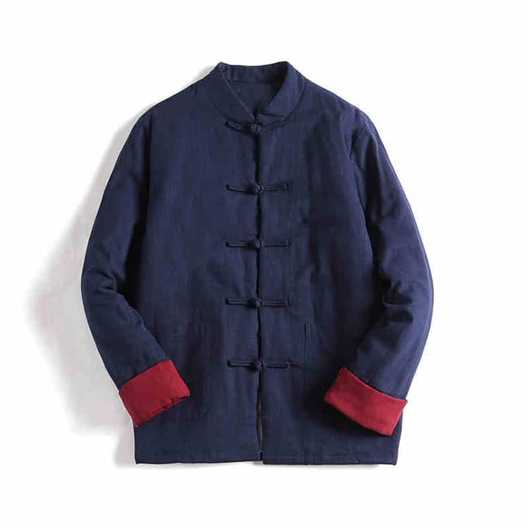 Navy Blue Chinese Jacket with Folded Cuffs