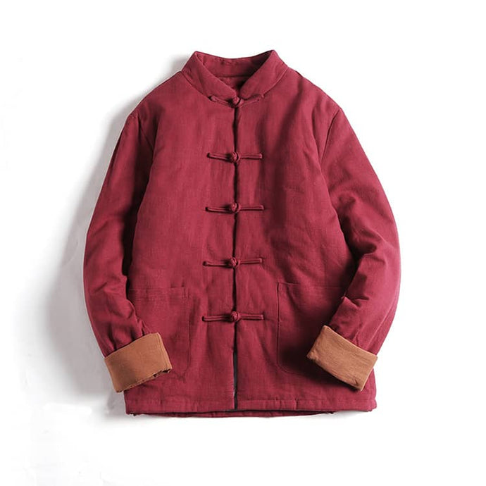 Wine Red Chinese Jacket with Folded Cuffs