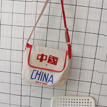 Load image into Gallery viewer, Large Sized Red Chinese Retro Style Canvas Messenger Bag Crossbody Shoulder Bag for Students with Chinese Character
