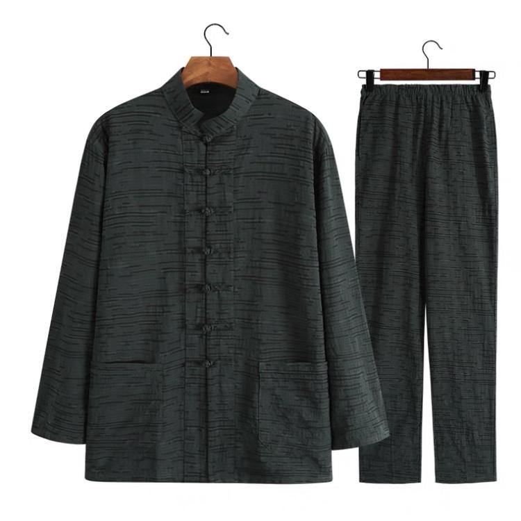 Textured Two-Piece Tang Suit with Dark Green Jacket and Dark Green Pants