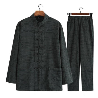 Textured Two-Piece Tang Suit with Dark Green Jacket and Dark Green Pants