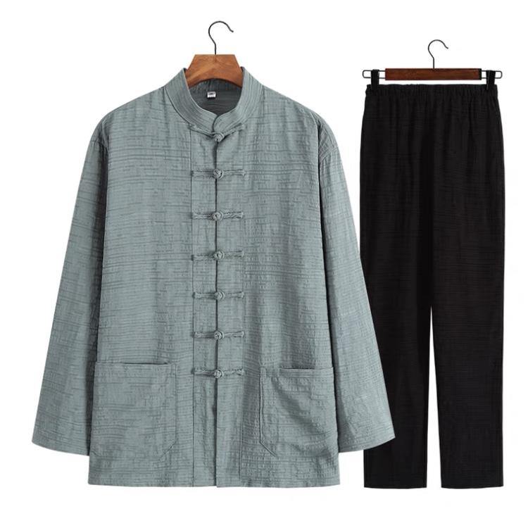 Textured Two-Piece Tang Suit with Bean Green Jacket and Black Pants