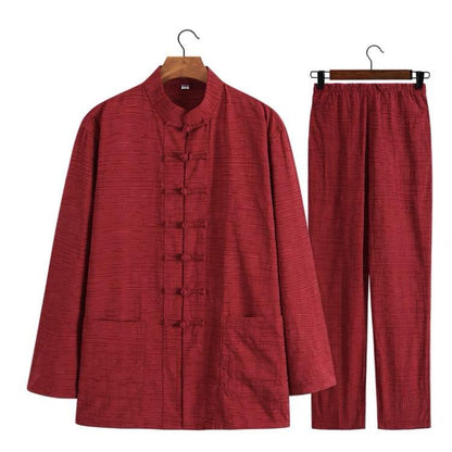 Textured Two-Piece Tang Suit with Red Jacket and Red Pants