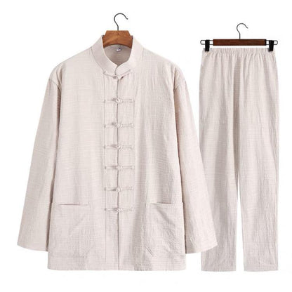 Textured Two-Piece Tang Suit with Beige Jacket and Beige Pants