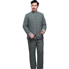 Load image into Gallery viewer, Celadon Chinese Traditional Basic Two-Piece Tang Suits Thicken Pure Color Cotton and Linen Coats&amp;Pants in Winter

