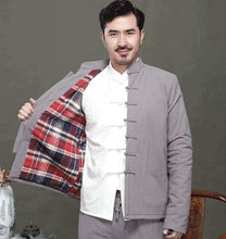 Load image into Gallery viewer, Grey Chinese Traditional Basic Two-Piece Tang Suits Thicken Pure Color Cotton and Linen Coats&amp;Pants in Winter
