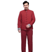 Load image into Gallery viewer, Red Chinese Traditional Basic Two-Piece Tang Suits Thicken Pure Color Cotton and Linen Coats&amp;Pants in Winter
