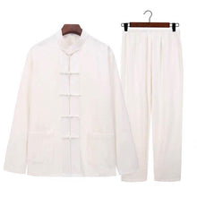Load image into Gallery viewer, front pure cotton two-piece Tang suit with white jacket and white pants
