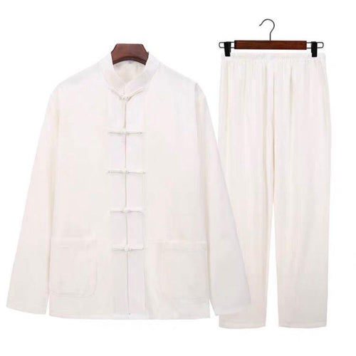front pure cotton two-piece Tang suit with white jacket and white pants