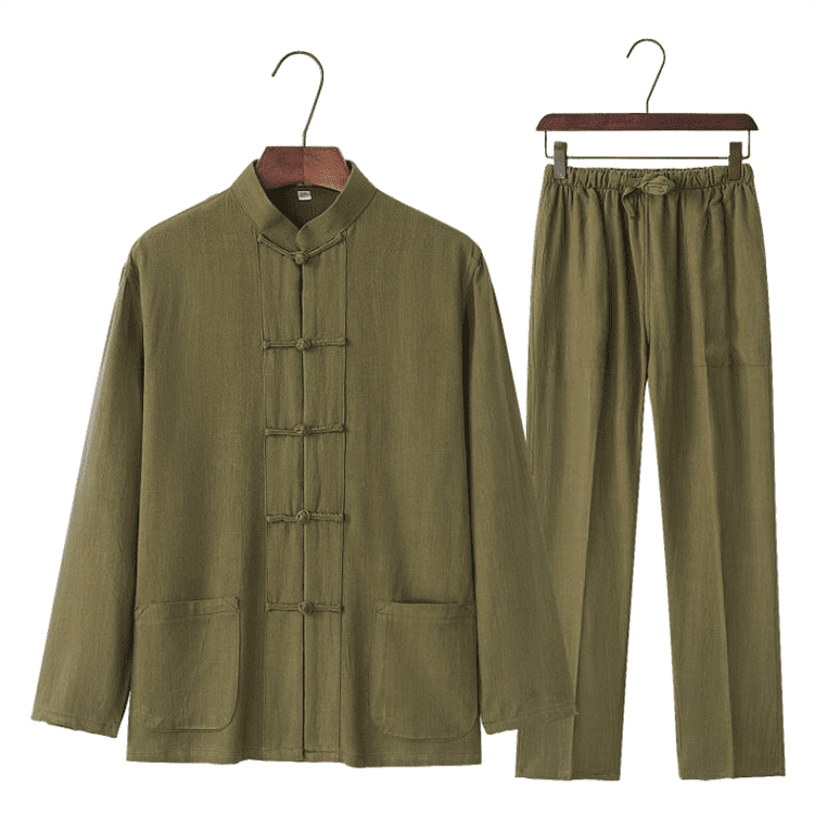 green cotton and linen chinese traditional basic tangzhuang suit