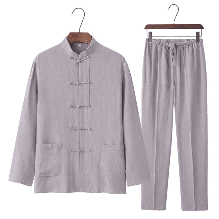 grey cotton and linen chinese traditional basic tangzhuang suit