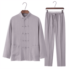Load image into Gallery viewer, grey cotton and linen chinese traditional basic tangzhuang suit
