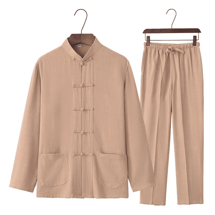 khaki cotton and linen chinese traditional basic tangzhuang suit