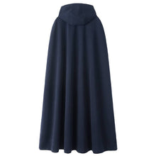 Load image into Gallery viewer, Back of a navy blue Chinese traditional kungfu style hooded cloak
