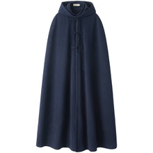 Load image into Gallery viewer, Front of a navy blue Chinese traditional kungfu style hooded cloak
