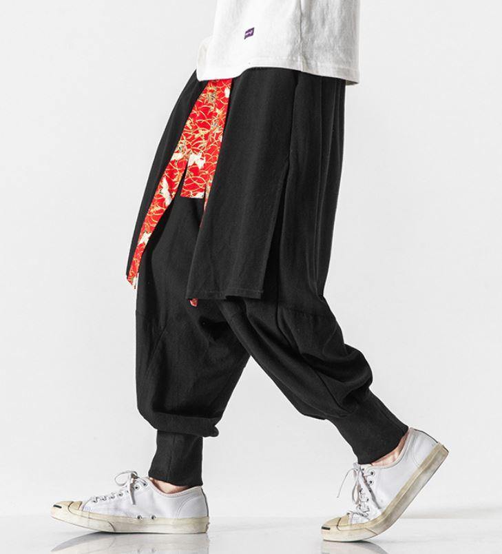 Buy Hmarkt Mens Chinese Style Casual Cotton Linen Harem Pants Fashion  Floral Jogging Pants Trousers Black 2XL at Amazonin