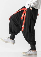 Load image into Gallery viewer, Black Crane Pattern Special-Shaped Pants Chinese Style Men‘s Culottes Trousers
