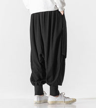 Load image into Gallery viewer, Back Black Crane Pattern Special-Shaped Pants Chinese Style Men‘s Culottes Trousers
