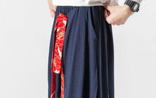 Load image into Gallery viewer, Detail of Navy Blue Crane Pattern Special-Shaped Pants Chinese Style Men‘s Culottes Trousers
