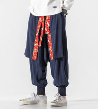 Load image into Gallery viewer, Navy Blue Crane Pattern Special-Shaped Pants Chinese Style Men‘s Culottes Trousers
