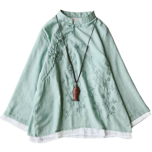 Green double layers qipao blouse