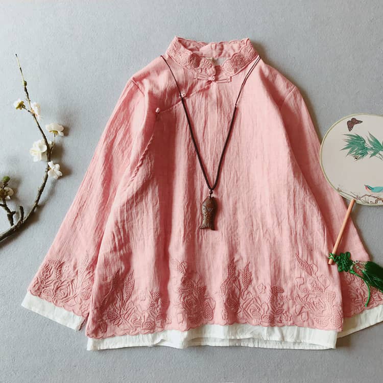 Pink double layers qipao/cheongsam blouse