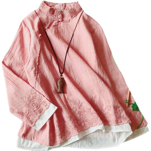 Pink double layers qipao/cheongsam blouse
