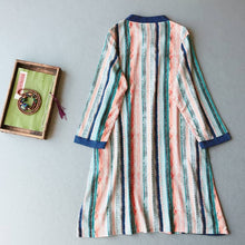 Load image into Gallery viewer, Back of a folk stripe qipao/cheongsam dress
