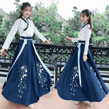 Load image into Gallery viewer, Navy blue hanfu dress ruqun for women with long sleeves
