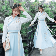 Load image into Gallery viewer, SKy blue hanfu dress ruqun for women with long sleeves
