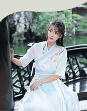 Load image into Gallery viewer, Sky blue hanfu dress ruqun for women with short sleeves
