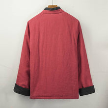 Load image into Gallery viewer, Back of a red padded Hanfu jacket with folded cuffs
