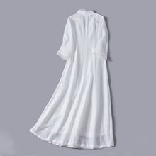 Load image into Gallery viewer, Back of a white modern hanfu dress with embroidery patterns
