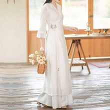Load image into Gallery viewer, Woman with a white modern hanfu dress with embroidery patterns
