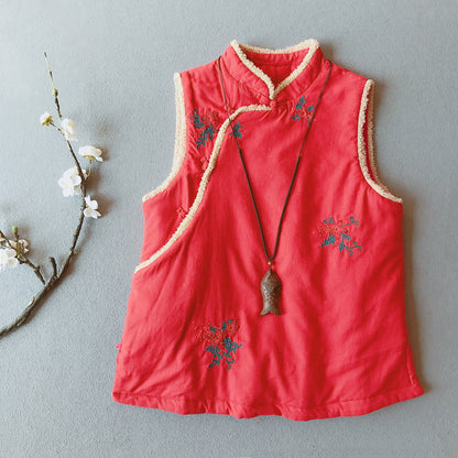 Padded Qipao Vest with Flower Embroidery