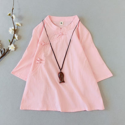 Pink qipao blouse with short sleeves