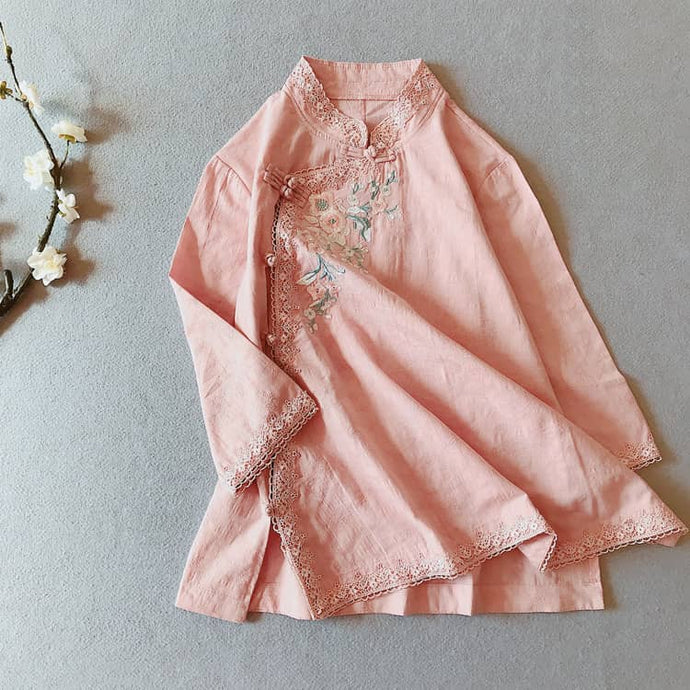 Qipao Blouse with Flower Embroidery