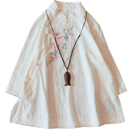 Qipao Blouse with Flower Embroidery