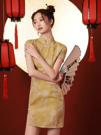 Yellow short qipao dress