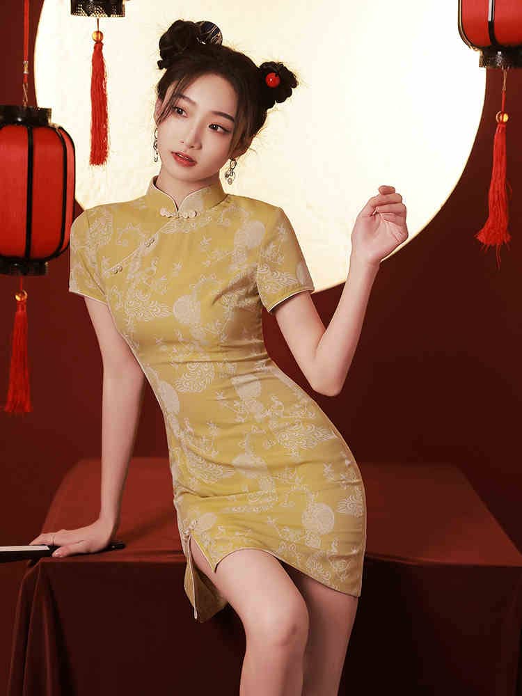 Yellow short qipao dress