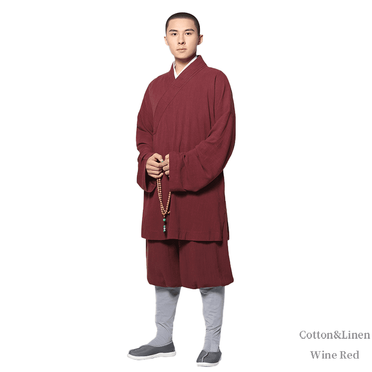 Wine Red Cotton&Linen Arhat Monk Robe